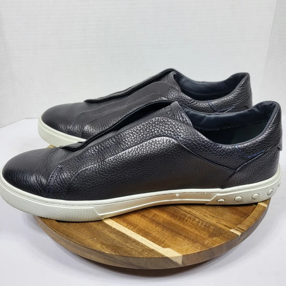 Tod's Mens Black Grained Pebbled Leather Slip-On Sneakers Gommino Pebbles UK 9‎
